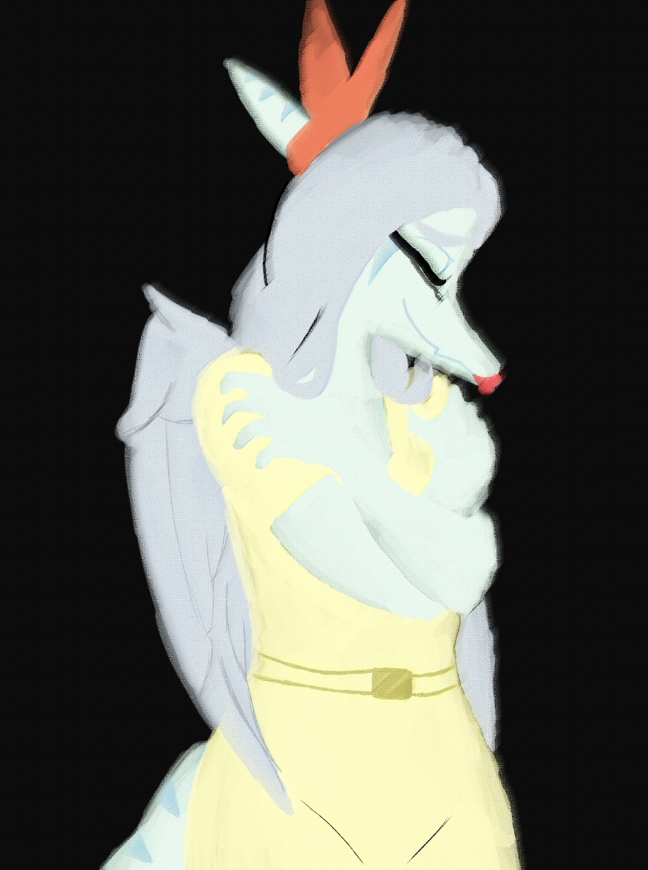 A dry pastel painting of Lucy on a black background.